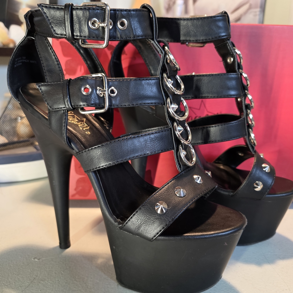 Pleaser Black Strappy Platform Heels
